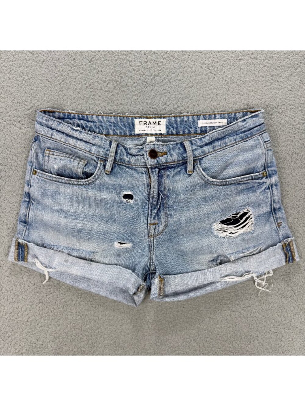 Frame Denim Shorts Womens 25 Blue Avenue Le Grand Garcon Distressed Jorts Jeans